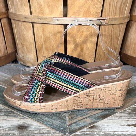 Skechers Cali Beverlee Delighted Multicolor Woven Cork Wedge Sandals Womens 10 - Picture 2 of 11